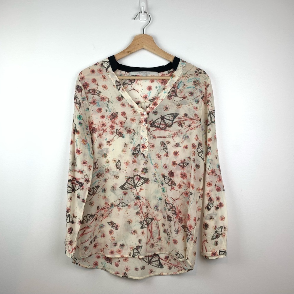 La Fee Maraboutee Blouse Sz 40 Butterflies Flowers Floral Long Sleeves Romantic